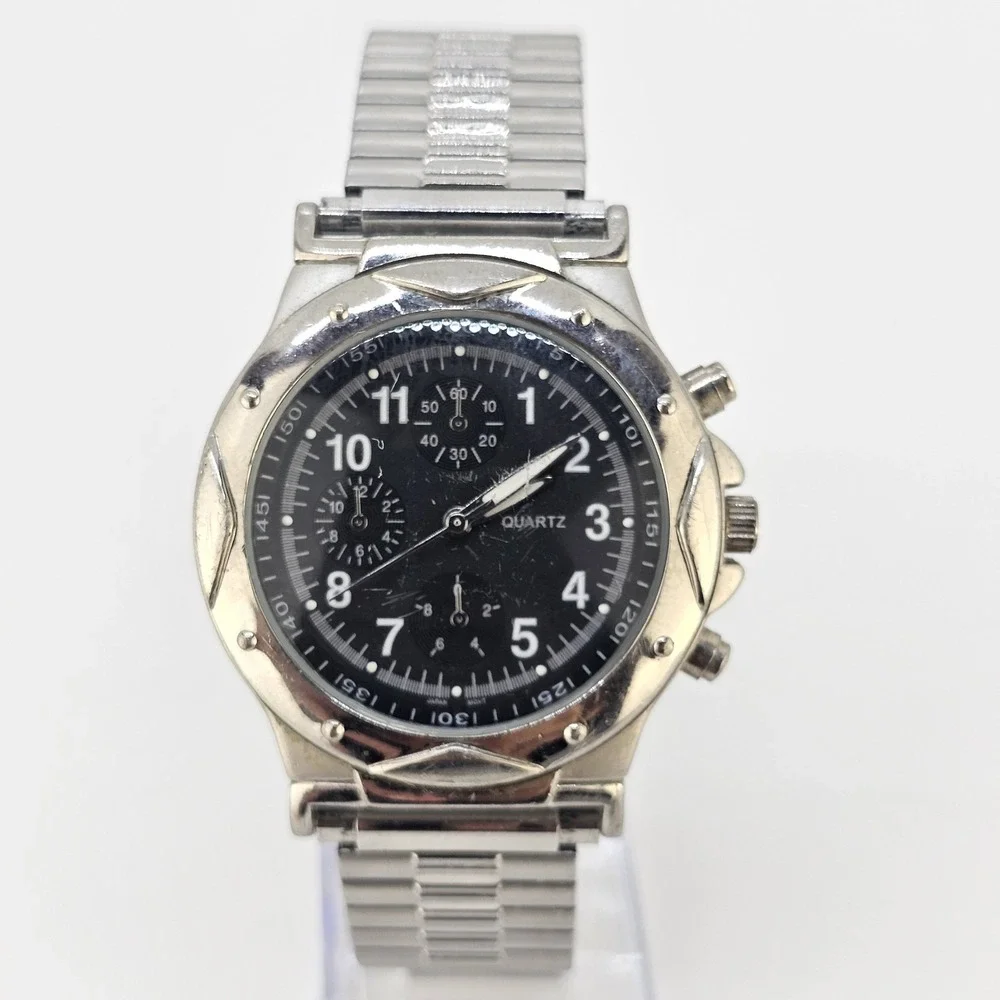 Men's Analog Watch 40MM Black Dial Grray Expandable Bracelet Band 7